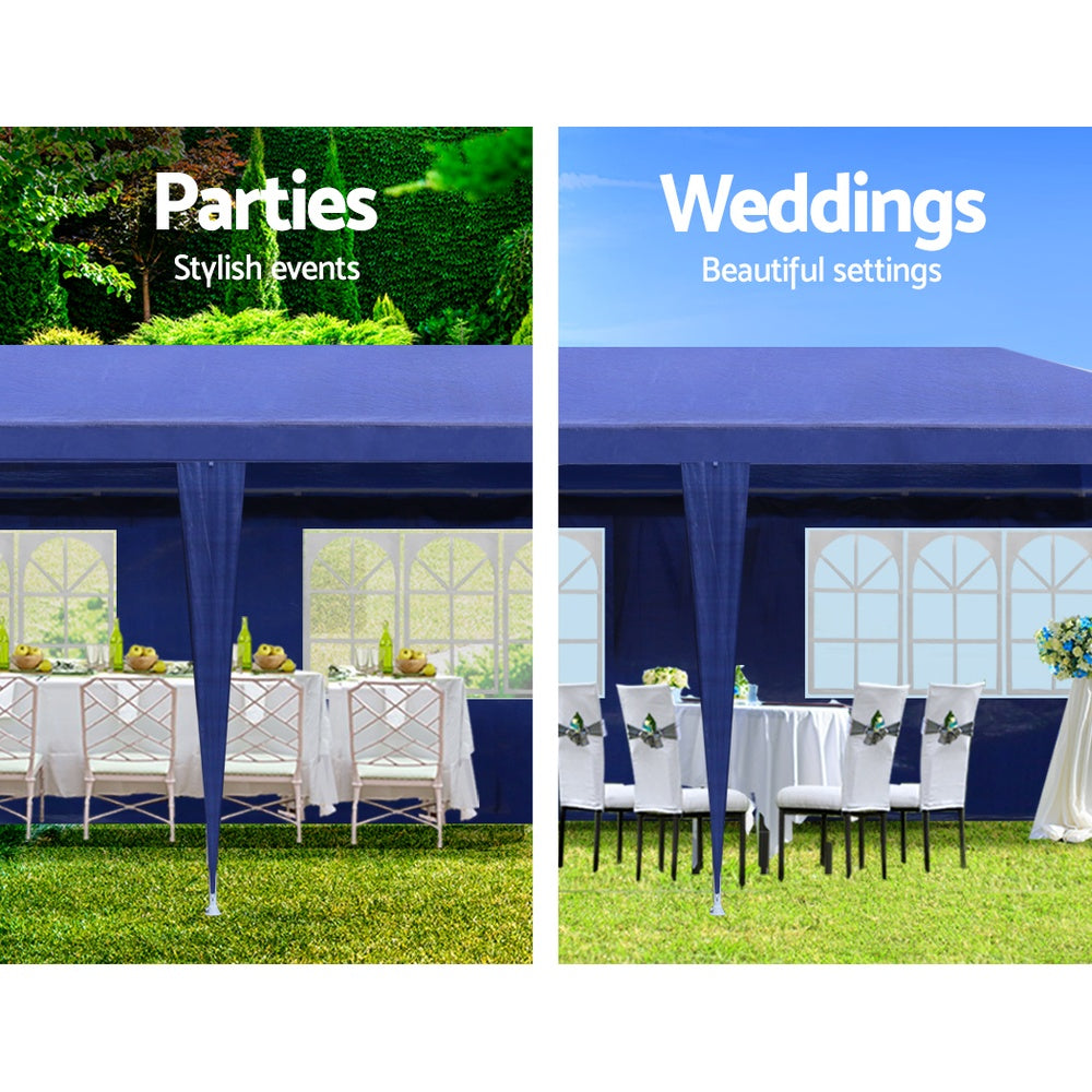 Instahut Gazebo 3x9m Outdoor Marquee side Wall Gazebos Tent Canopy Camping Blue 8 Panel