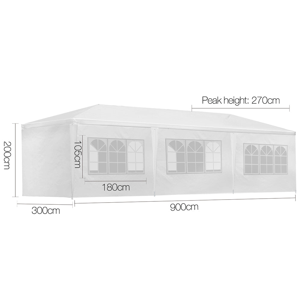 Instahut Gazebo 3x9m Outdoor Marquee side Wall Gazebos Tent Canopy Camping White 8 Panel