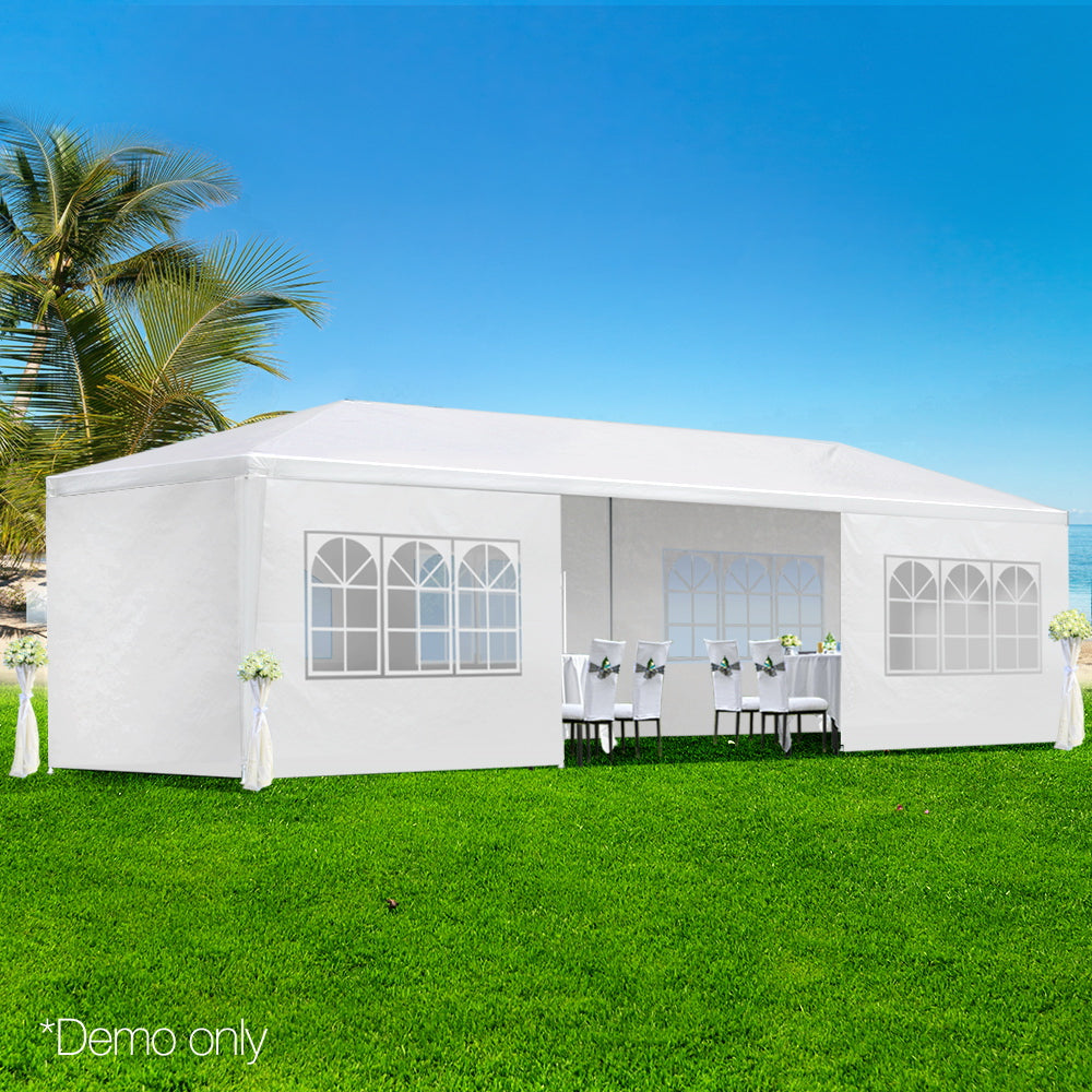 Instahut Gazebo 3x9m Outdoor Marquee side Wall Gazebos Tent Canopy Camping White 8 Panel