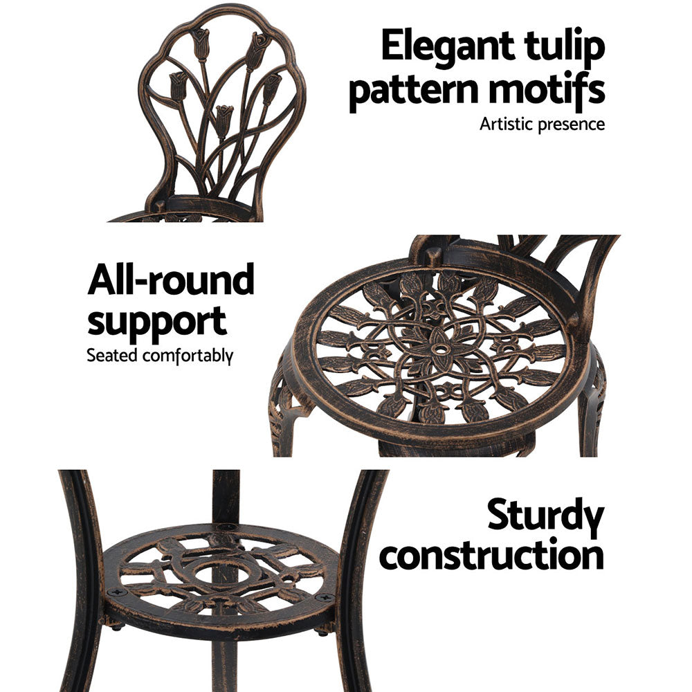 Gardeon 3PC Outdoor Setting Cast Aluminium Bistro Table Chair Patio Bronze
