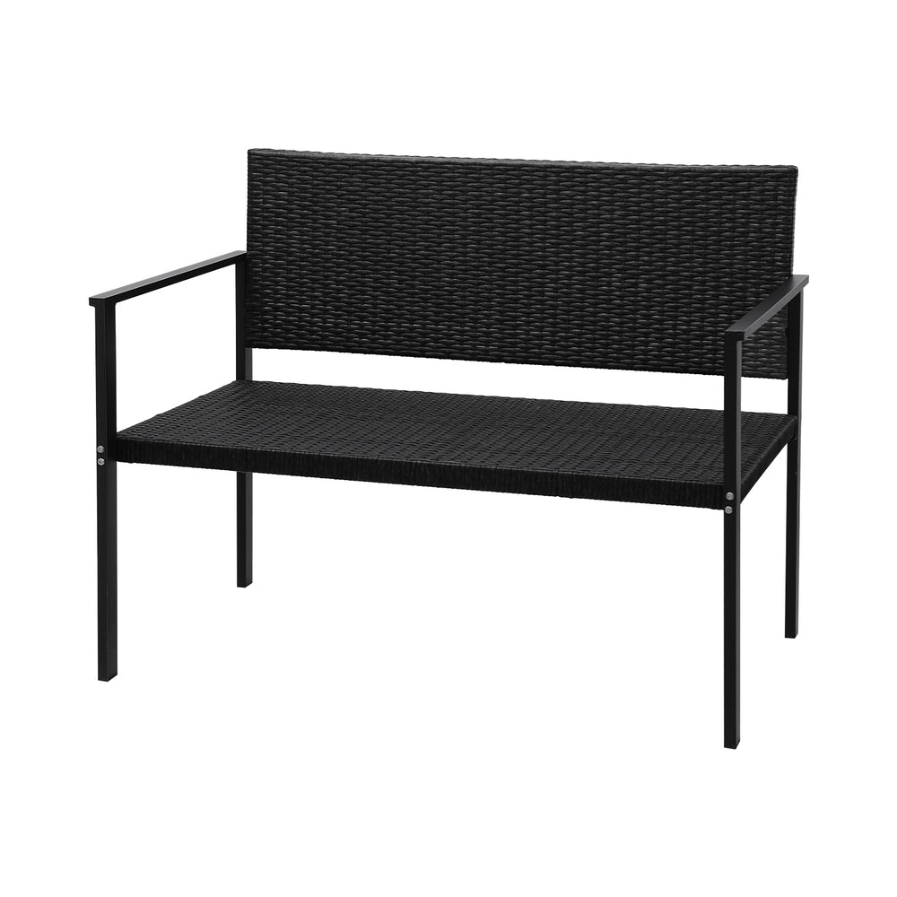 Gardeon Outdoor Garden Bench Seat Rattan Chair Steel Patio Furniture Park Black