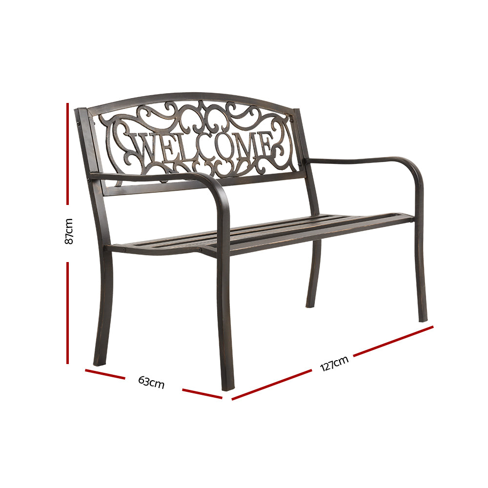 Gardeon Cast Iron Welcome Garden Bench - Bronze