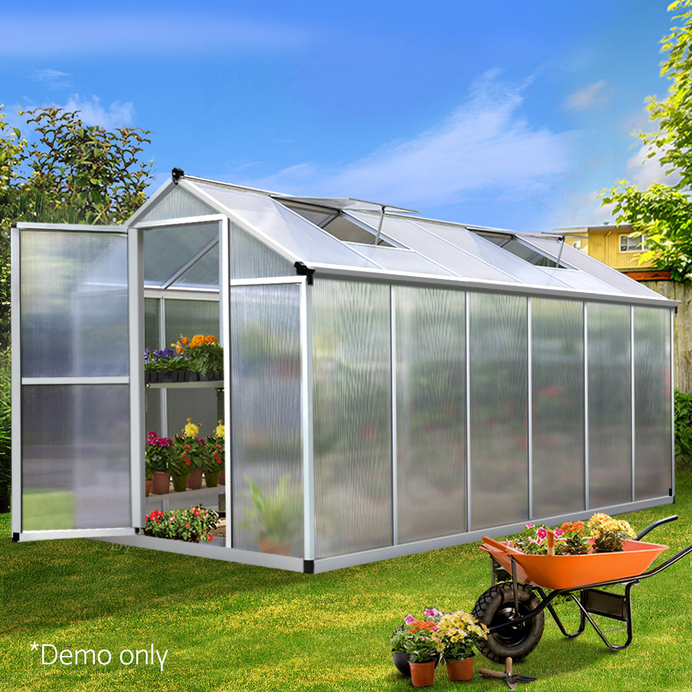 Greenfingers 3.62x1.9M Hobby Polycarbonate Aluminium Greenhouse Garden Grow Plant