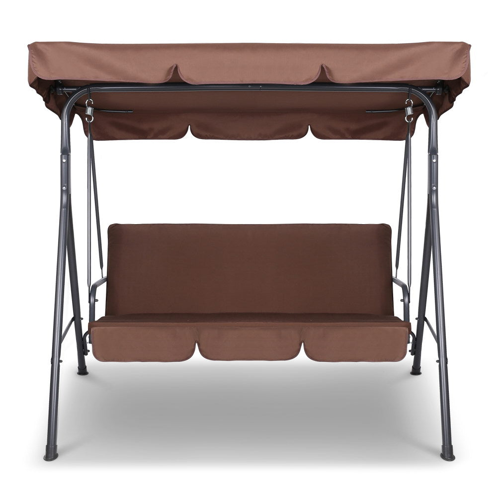 Gardeon 3 Seater Outdoor Canopy Swing Chair - Coffee