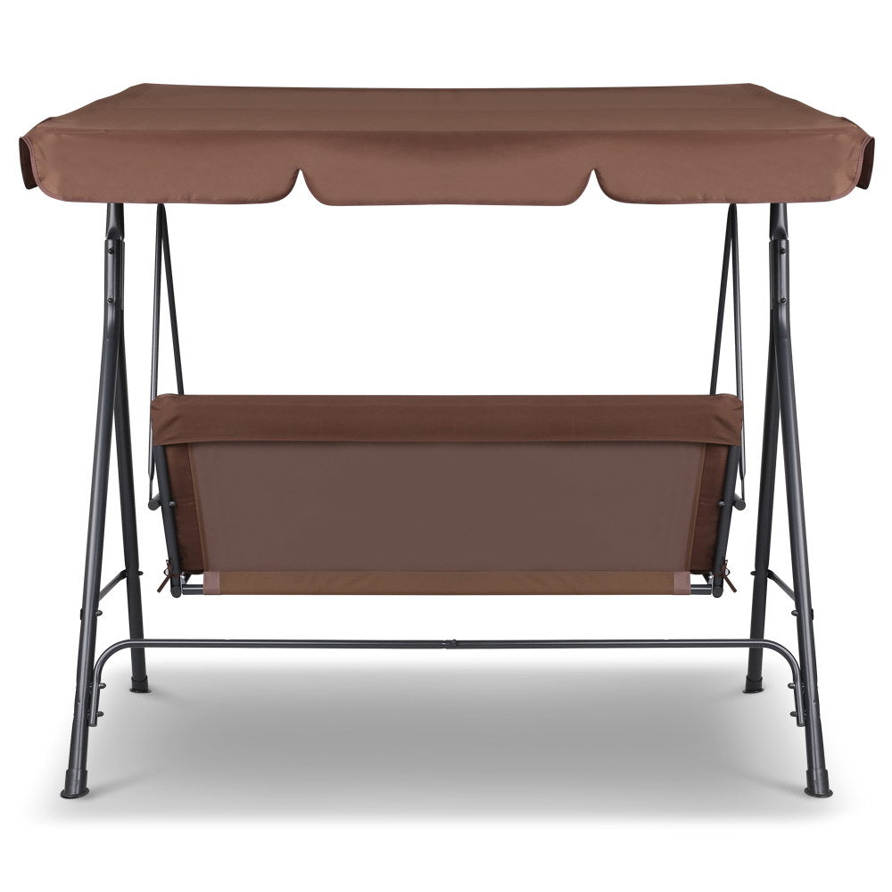 Gardeon 3 Seater Outdoor Canopy Swing Chair - Coffee
