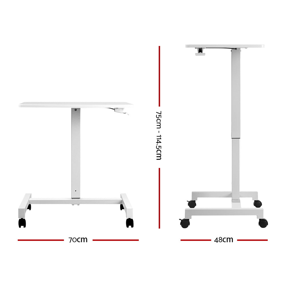Artiss Mobile Height Adjustable Standing Desk Sit Stand Portable Computer Laptop Bar Table Gas Lift White