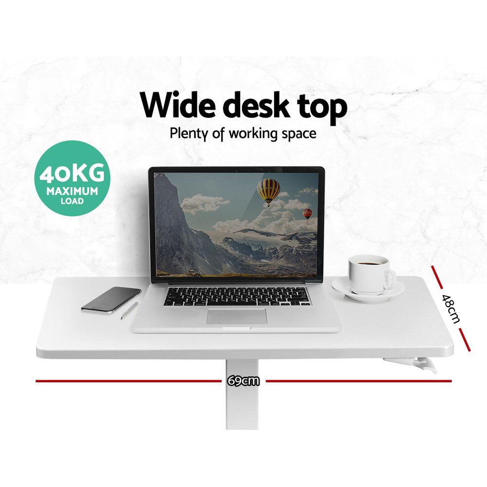 Artiss Mobile Height Adjustable Standing Desk Sit Stand Portable Computer Laptop Bar Table Gas Lift White