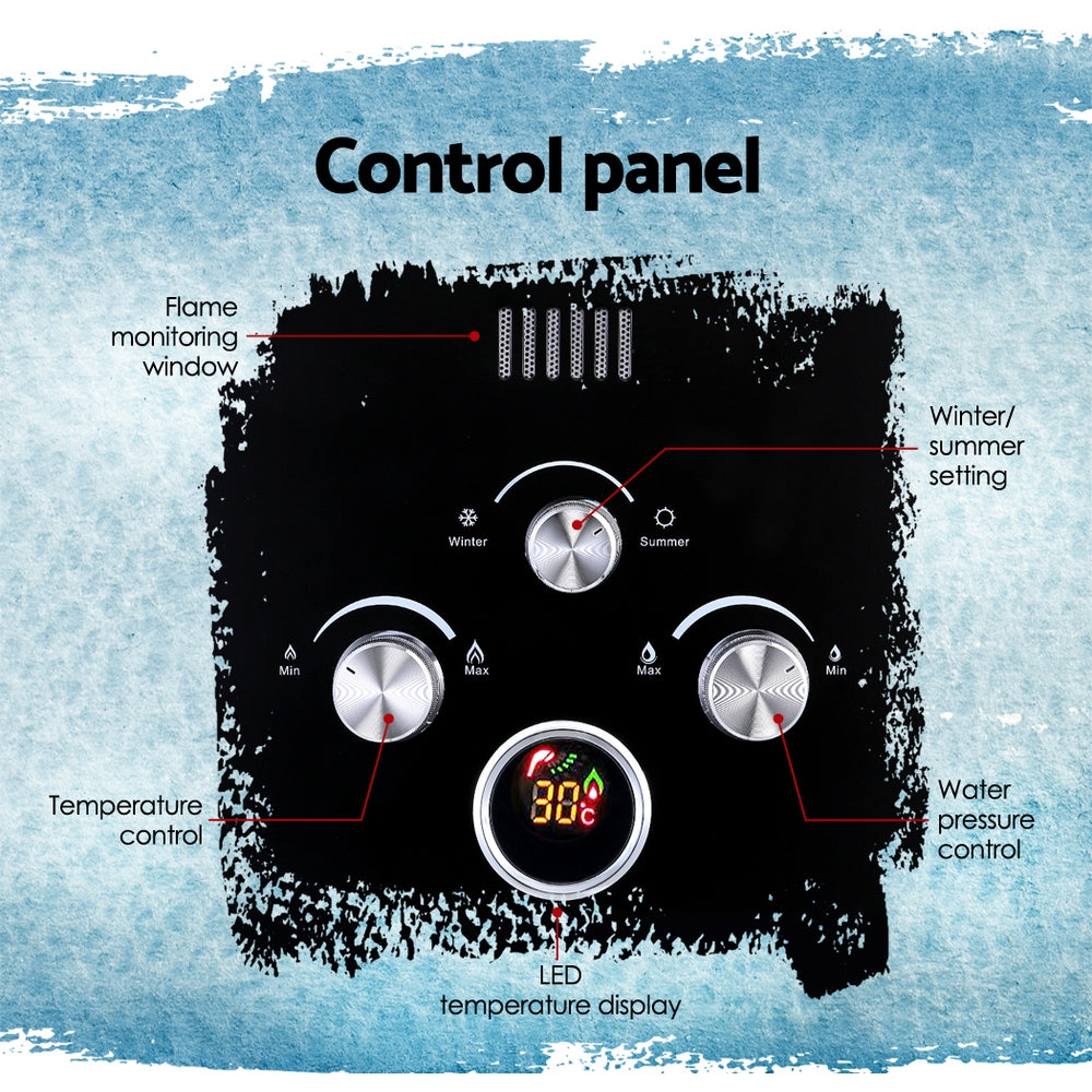 Devanti Outdoor Portable Gas Water Heater 8LPM Camping Shower Black