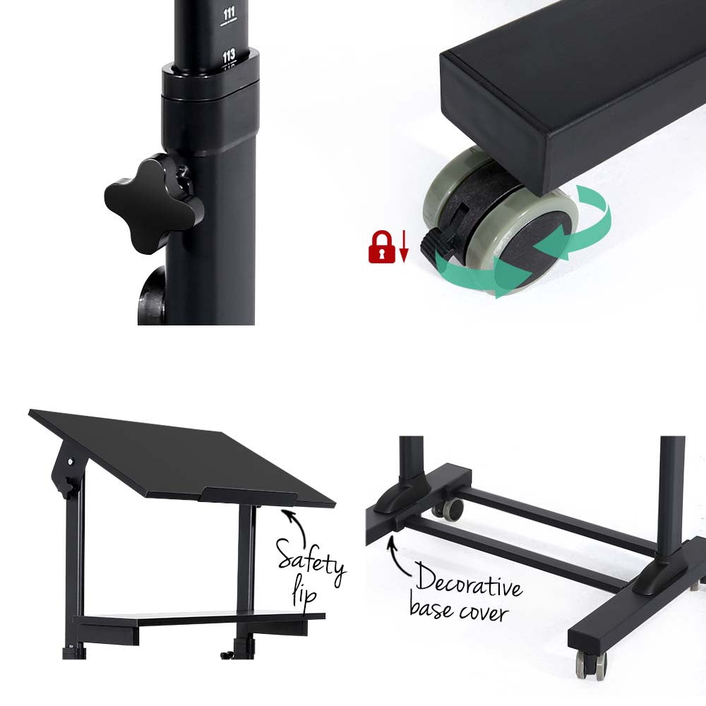 Height Adjustable Tilt Mobile Standing Laptop Desk Office Bedside Table