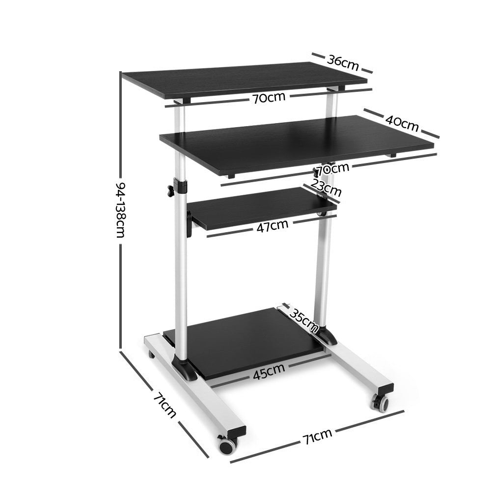 Height Adjustable Mobile Work Station Standing Laptop Desk Bedside Table