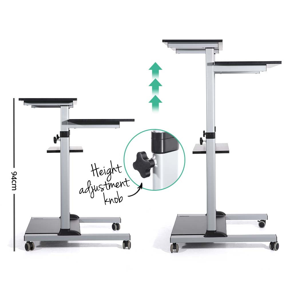 Height Adjustable Mobile Work Station Standing Laptop Desk Bedside Table