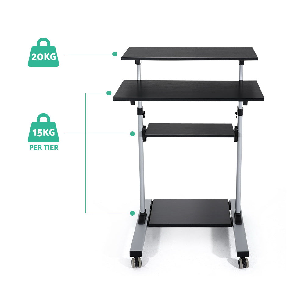 Height Adjustable Mobile Work Station Standing Laptop Desk Bedside Table