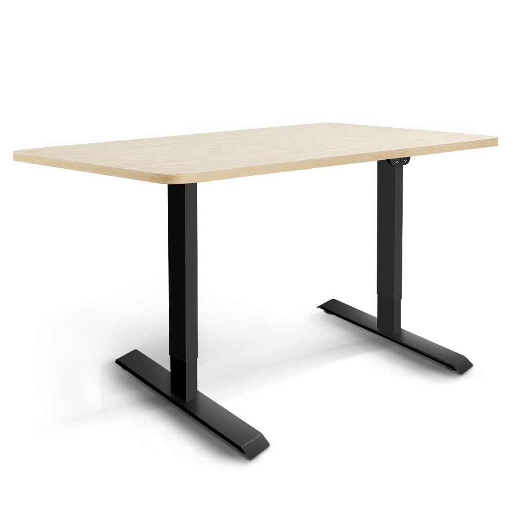 Electric Motorised Height Adjustable Standing Desk - Black Frame with 140cm Natural Oak Top