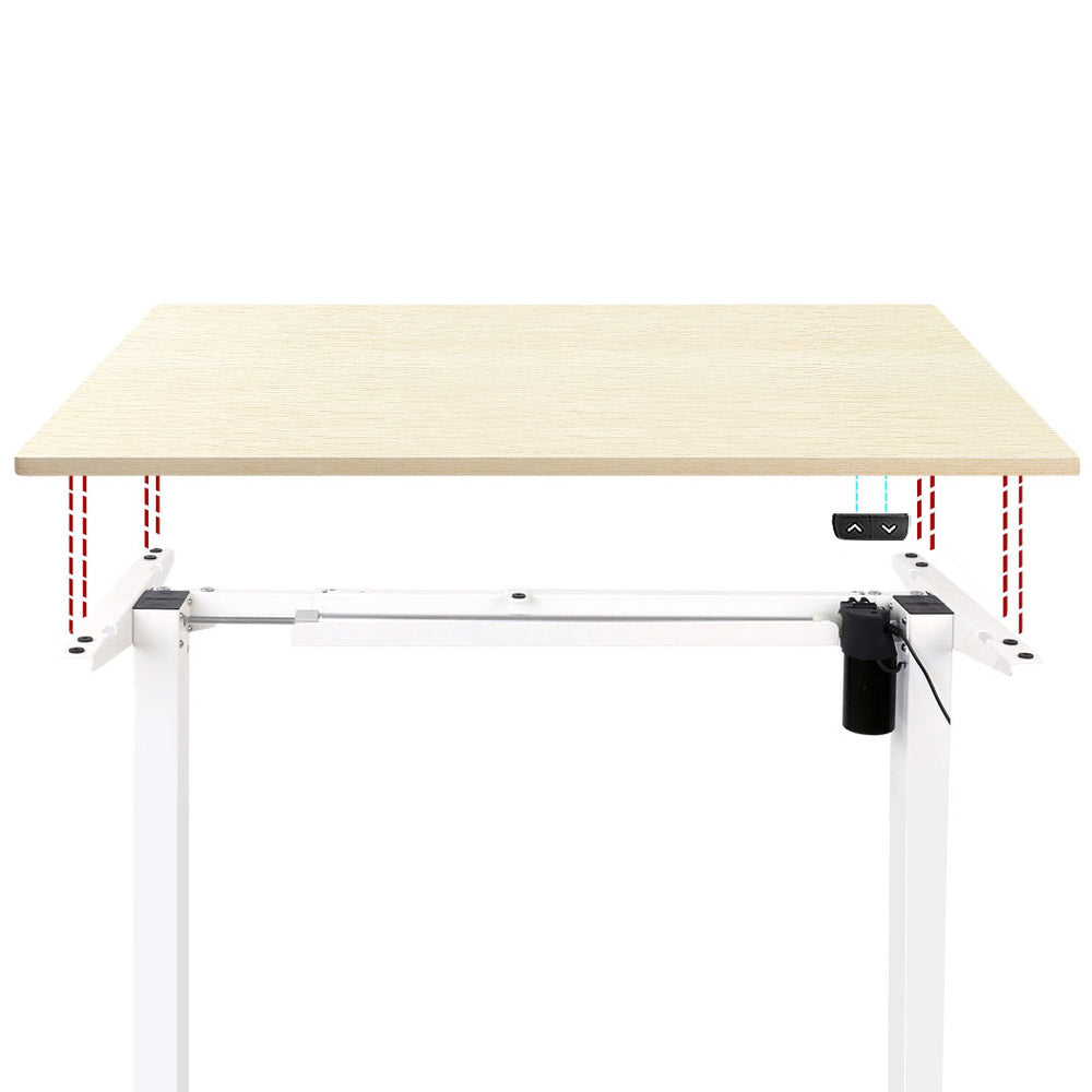 Electric Motorised Height Adjustable Standing Desk - White Frame with 100cm Natural Oak Top