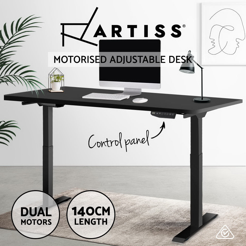 Artiss Standing Desk Sit Stand Table Riser Motorised Electric Computer Laptop Desks Dual Motors 140cm Black