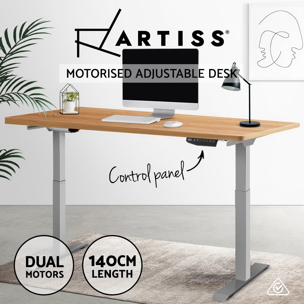 Artiss Standing Desk Sit Stand Table Riser Wooden Computer Laptop Desks Motorised Dual Motors 140cm