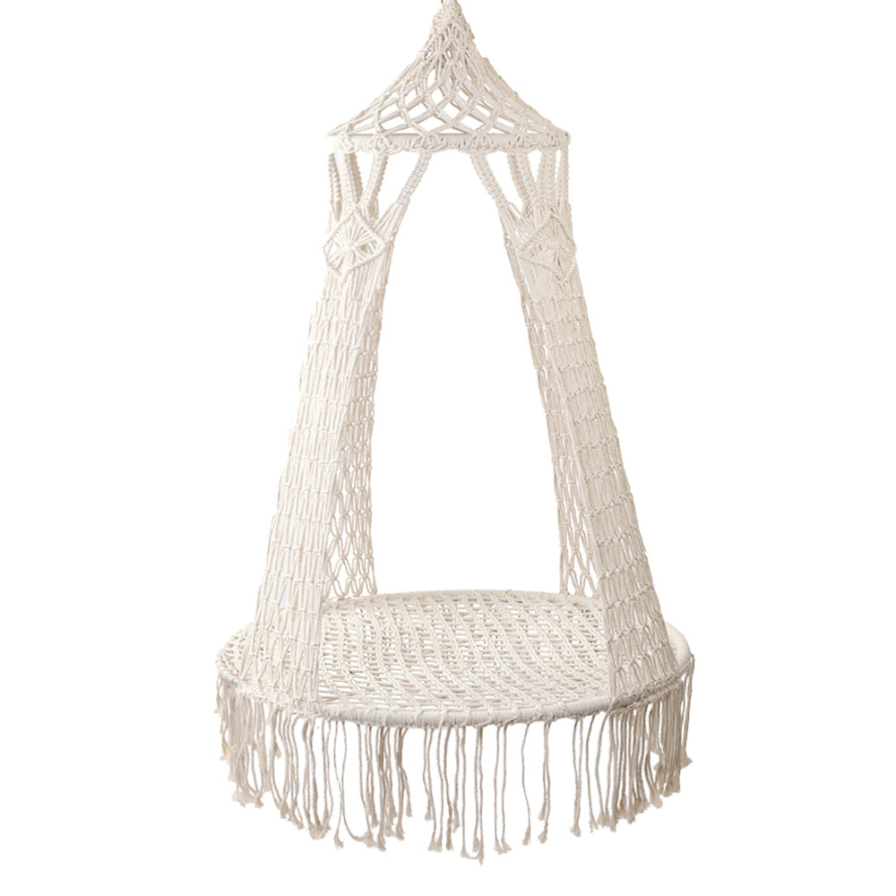 Gardeon Hanging Hammock Chair Swing Tassel Cream