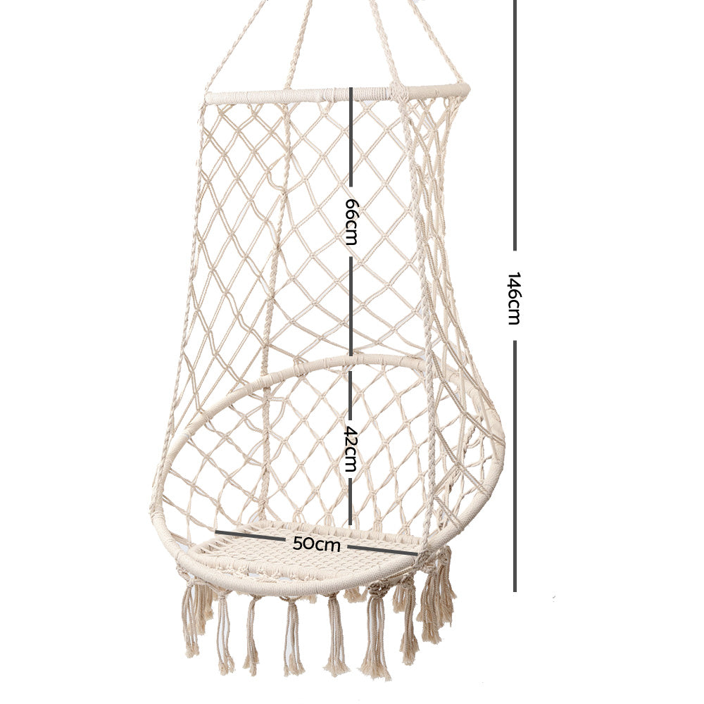 Gardeon Hanging Hammock Chair Swing Tassel Cream