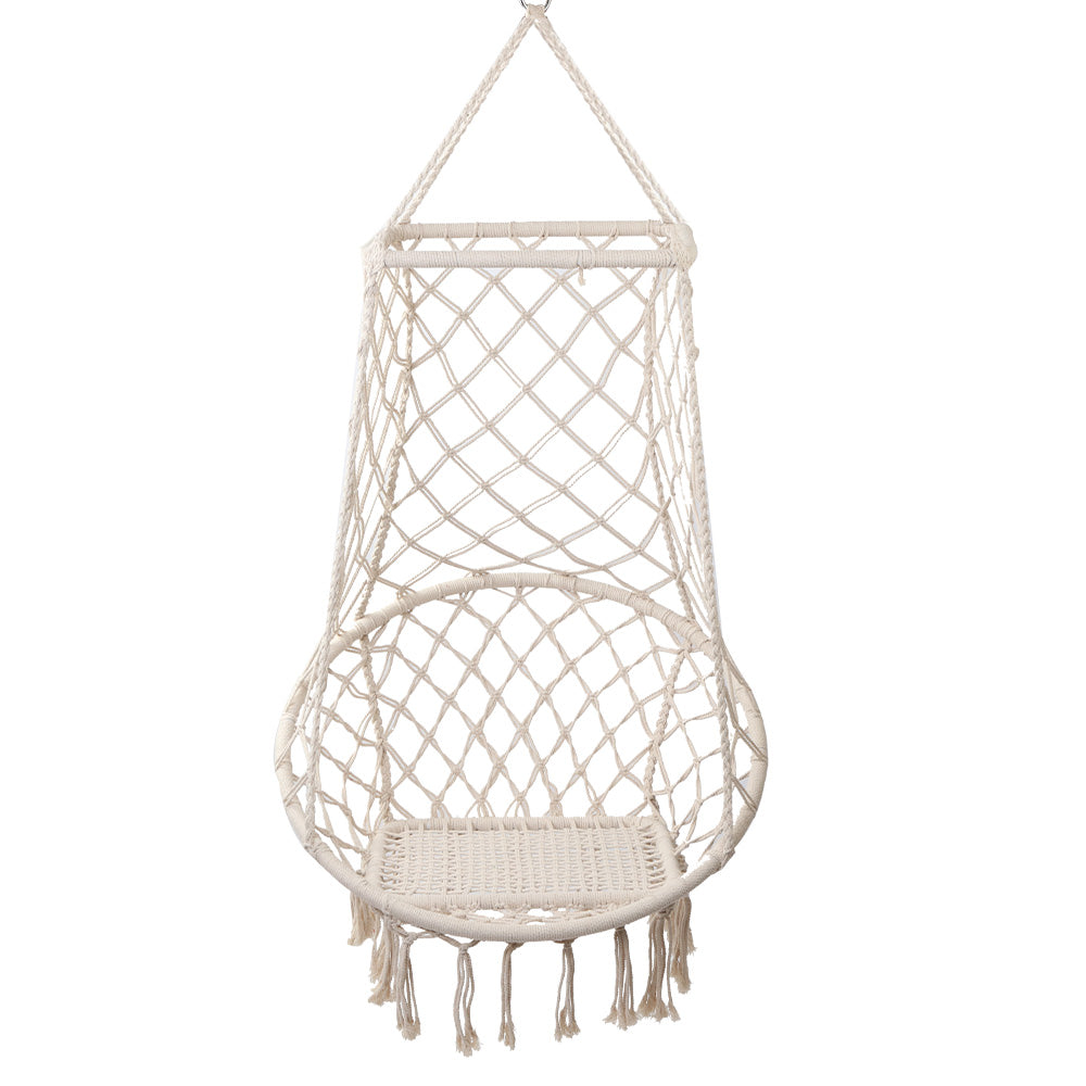 Gardeon Hanging Hammock Chair Swing Tassel Cream