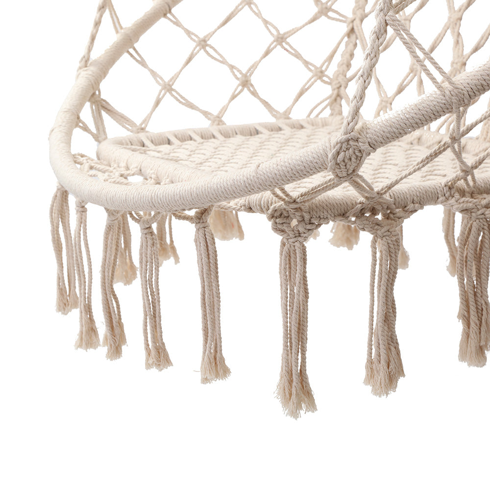 Gardeon Hanging Hammock Chair Swing Tassel Cream