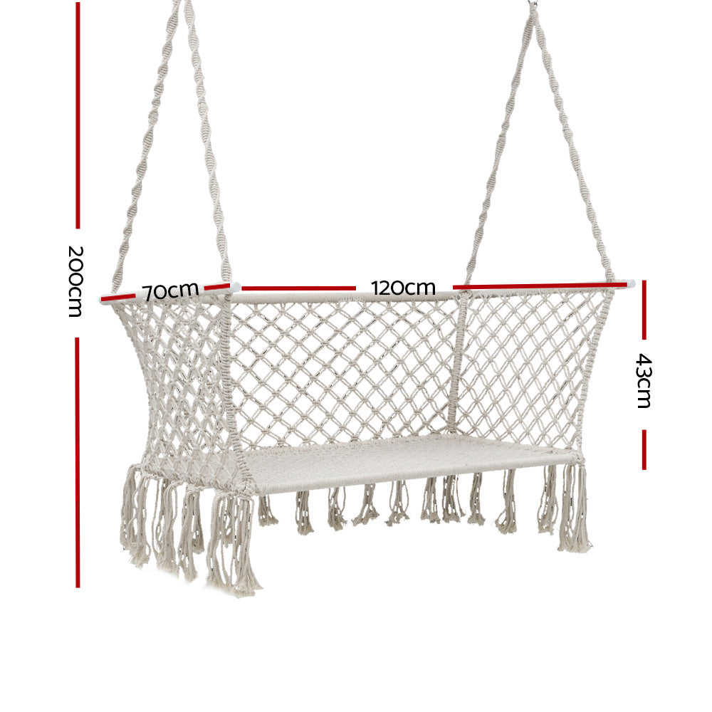 Gardeon Camping Hammock Chair Patio 2 Person Swing Hammocks Double Portable Cream