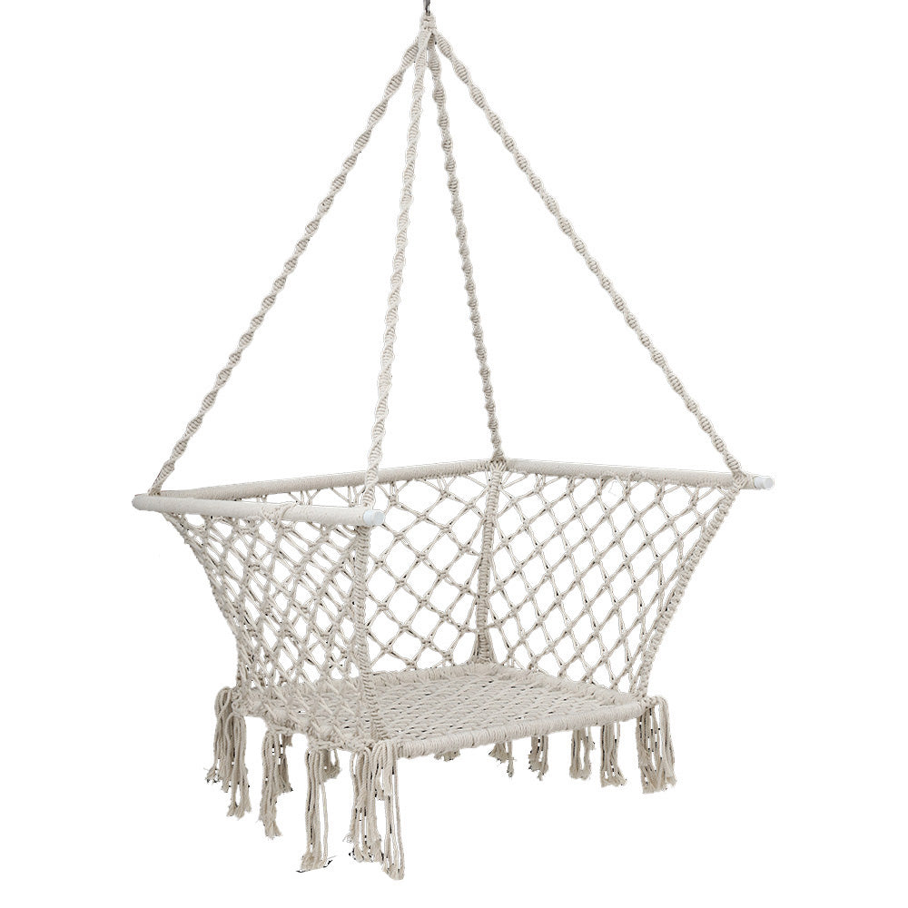 Gardeon Camping Hammock Chair Patio Swing Hammocks Portable Cotton Rope Cream
