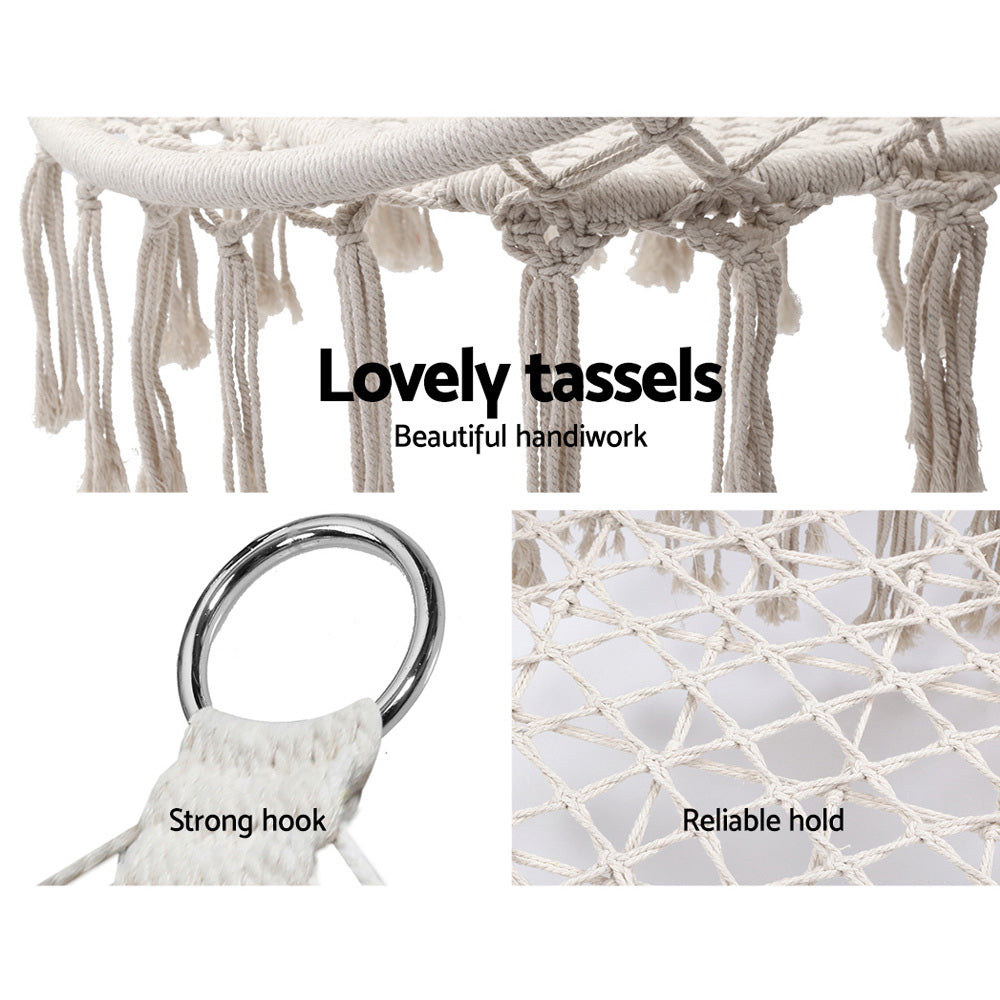Gardeon Camping Hammock Chair Patio Swing Hammocks Portable Cotton Rope Cream