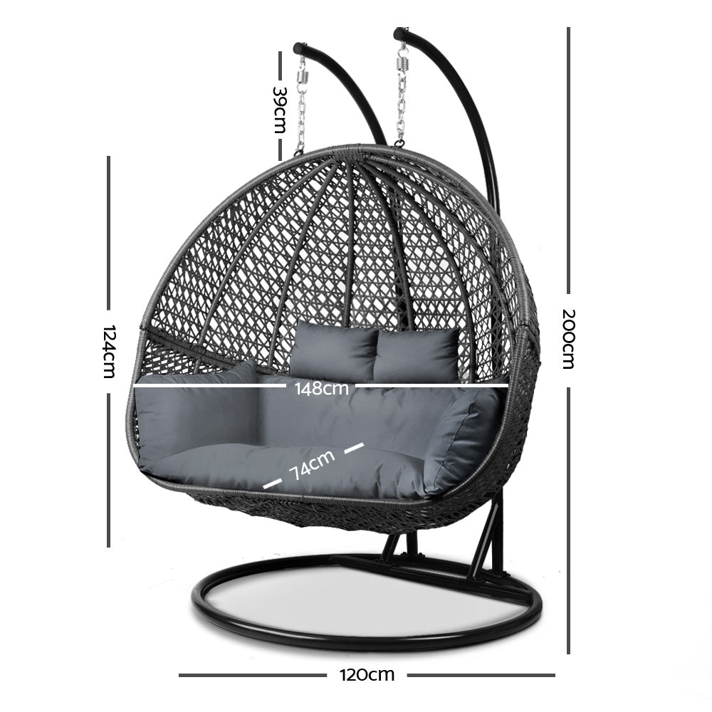 Gardeon Outdoor Double Hanging Swing Chair - Black
