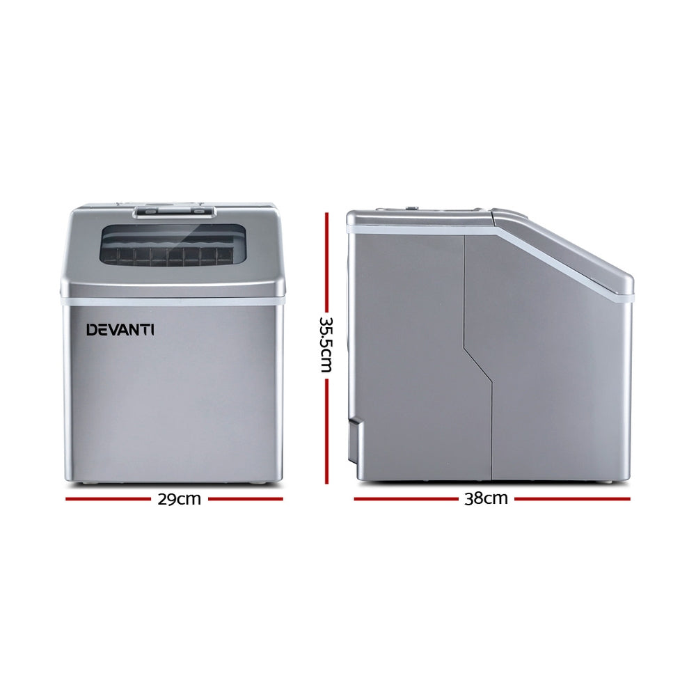 Devanti Portable Ice Maker Machine Commercial Square Ice Cube Countertop Silver 2.2L