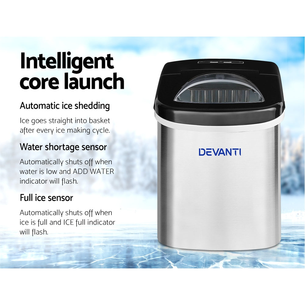 Devanti 2.4L Stainless Steel Portable Ice Cube Maker
