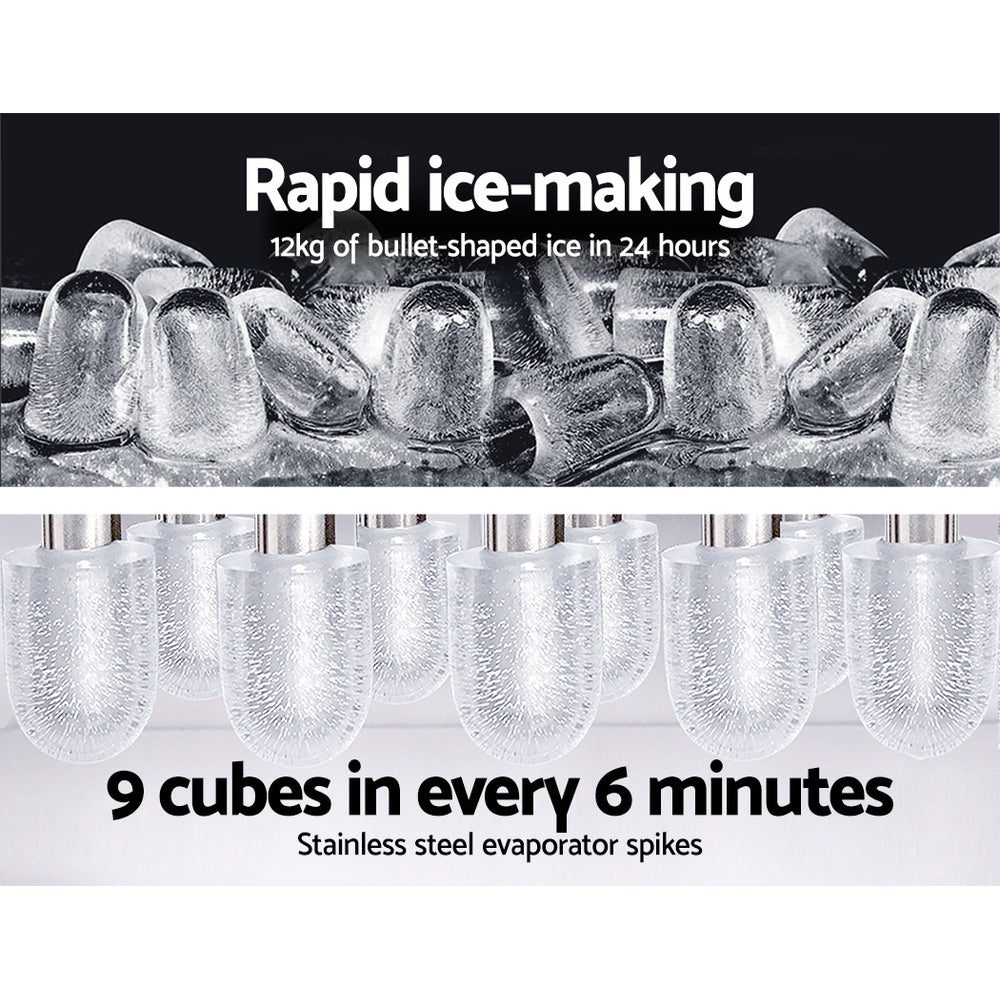 Devanti 2.4L Stainless Steel Portable Ice Cube Maker