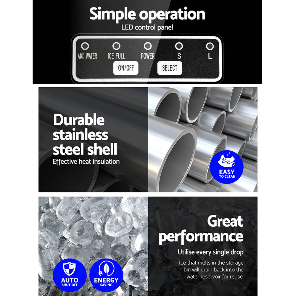 Devanti 2.4L Stainless Steel Portable Ice Cube Maker