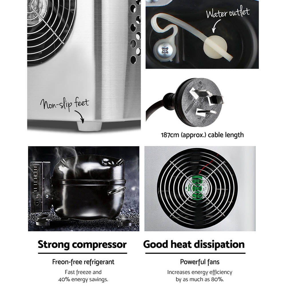 Devanti 2.4L Stainless Steel Portable Ice Cube Maker