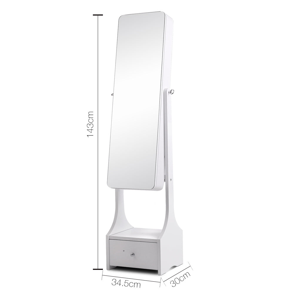 Jewellery Cabinet with Mirror and LED Light - White