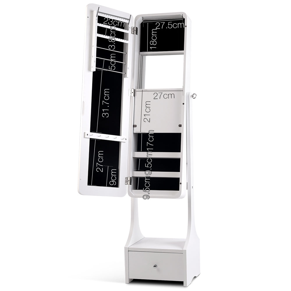 Jewellery Cabinet with Mirror and LED Light - White