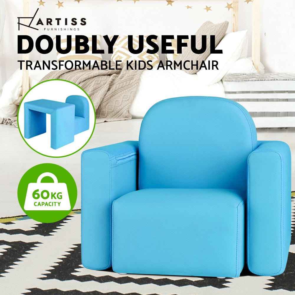 Artiss Kids Armchair Sofa Table and Chair PU Leather Blue