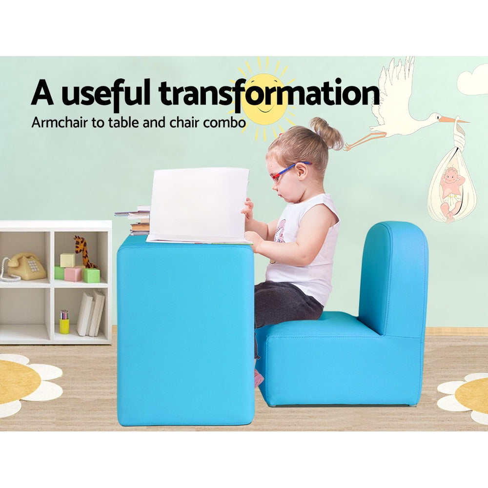 Artiss Kids Armchair Sofa Table and Chair PU Leather Blue