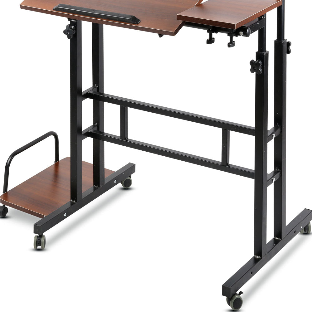 Artiss Twin Laptop Table Desk - Dark Wood