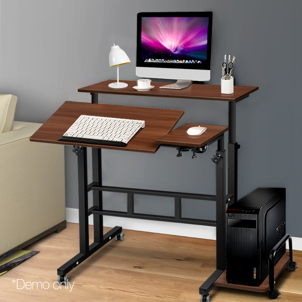 Artiss Twin Laptop Table Desk - Dark Wood