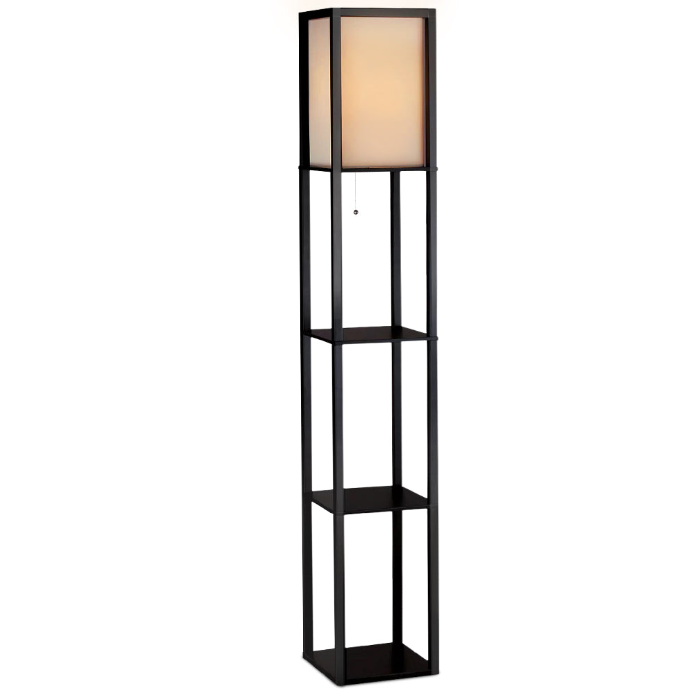 Artiss Led Floor Lamp Shelf Vintage Wood Standing Light Reading Storage Bedroom