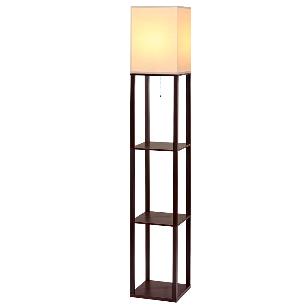 Artiss Shelf Floor Lamp Vintage Wood Reading LIght Storage Organizer Home Office