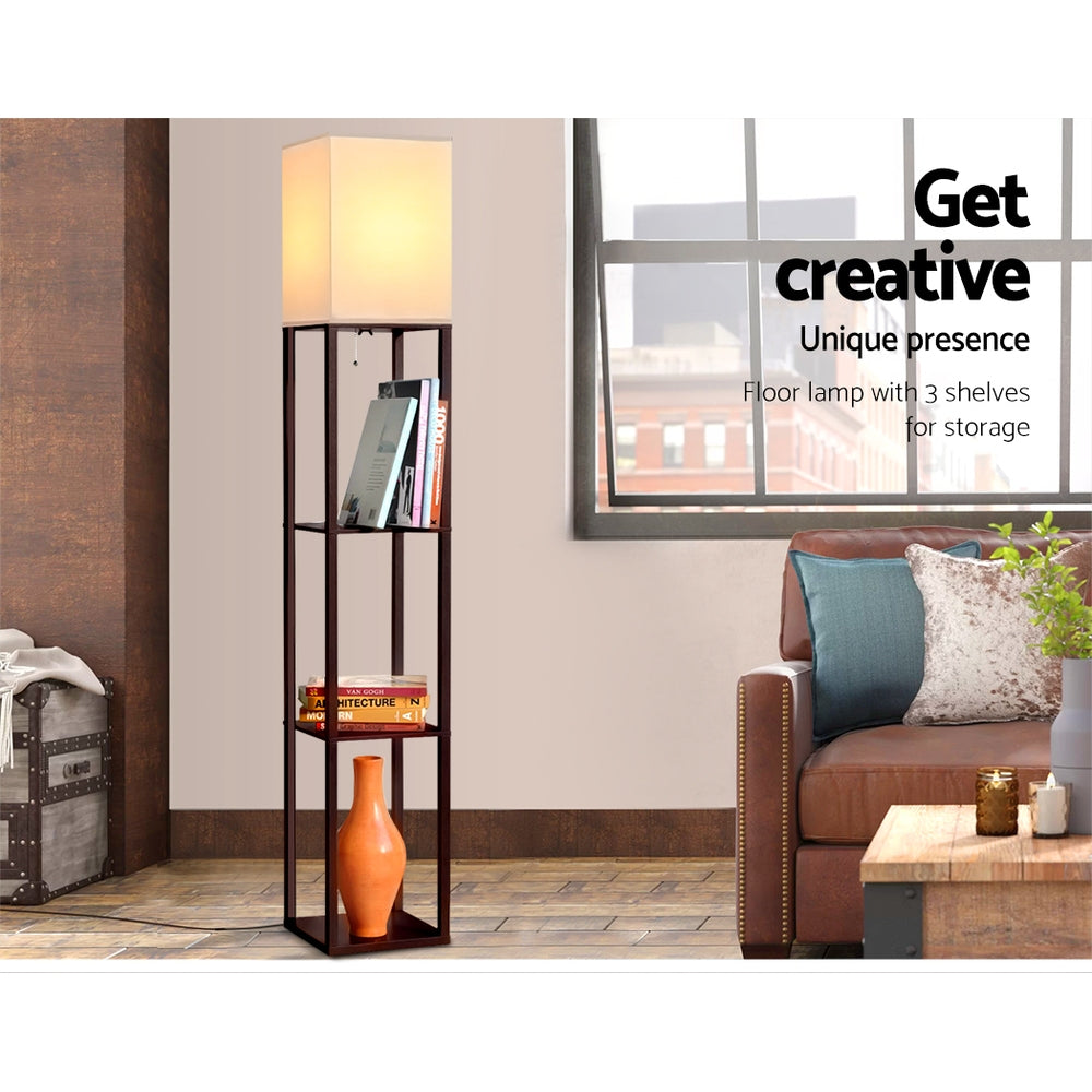 Artiss Shelf Floor Lamp Vintage Wood Reading Light Storage Organizer Home Office