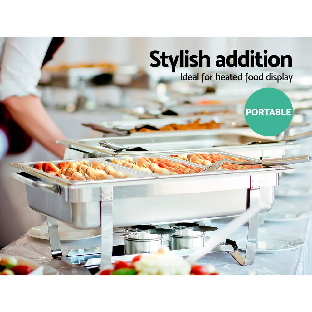 Emajin 9L Bain Marie Bow Chafing Dish 3Lx3 Stainless Steel Food Buffet Warmer