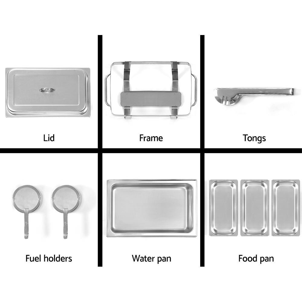 Emajin 9L Bain Marie Bow Chafing Dish 3Lx3 Stainless Steel Food Buffet Warmer