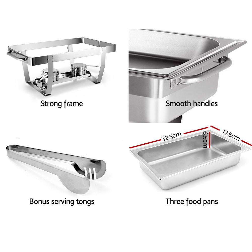 Emajin 9L Bain Marie Bow Chafing Dish 3Lx3 Stainless Steel Food Buffet Warmer