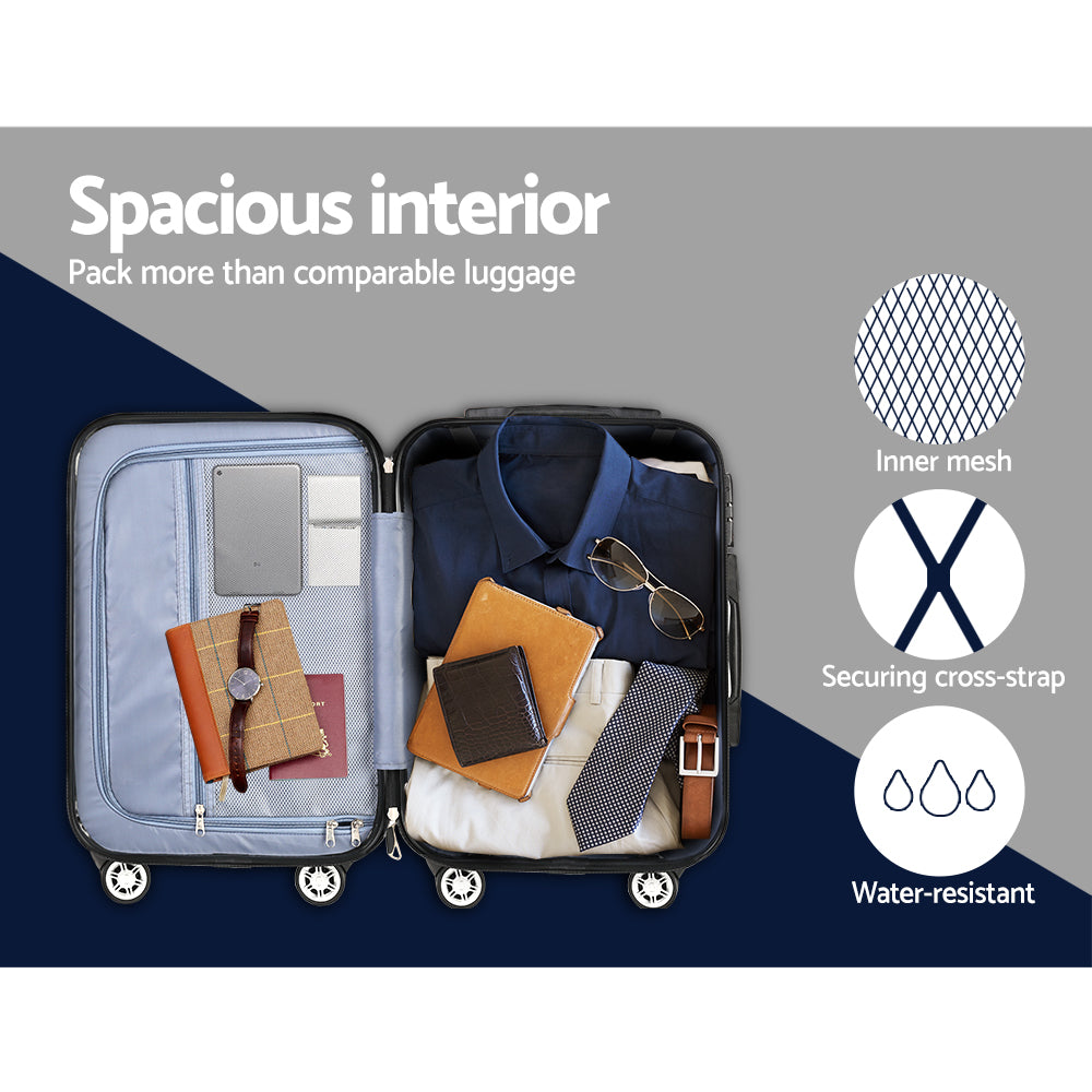 Wanderlite 3PCS Carry On Luggage Sets Suitcase TSA Travel Hard Case Lightweight Blue