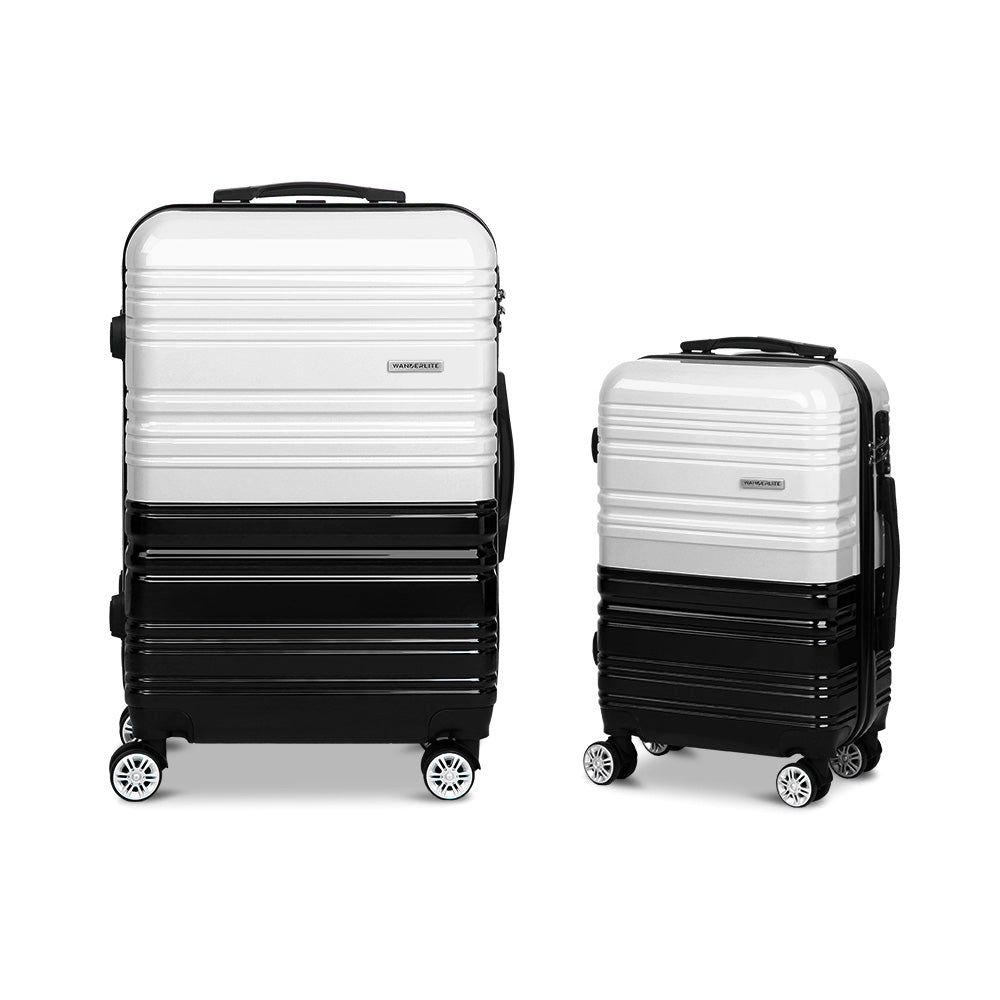 Wanderlite 2 Piece Lightweight Hard Suit Case Luggage Black & White