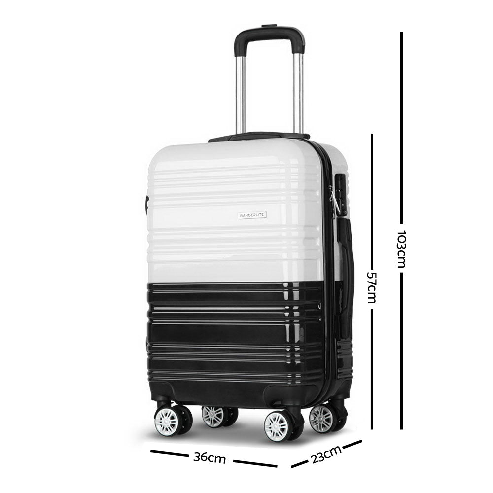 Wanderlite 3 Piece Lightweight Hard Suit Case Luggage Black & White