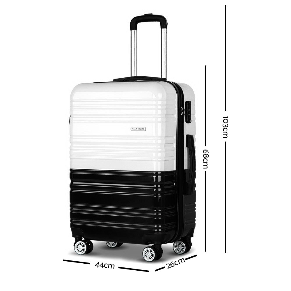 Wanderlite 3 Piece Lightweight Hard Suit Case Luggage Black & White