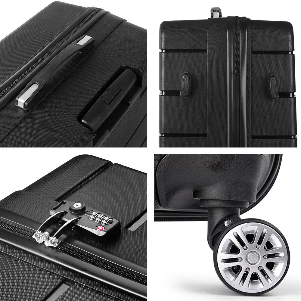 Wanderlite 3PC Luggage Suitcase Trolley - Black